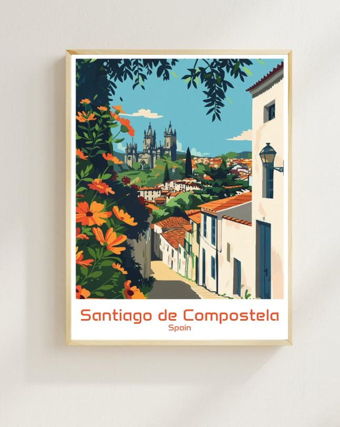 Santiago de Compostela Cathedral Old Town Spain Travel Poster