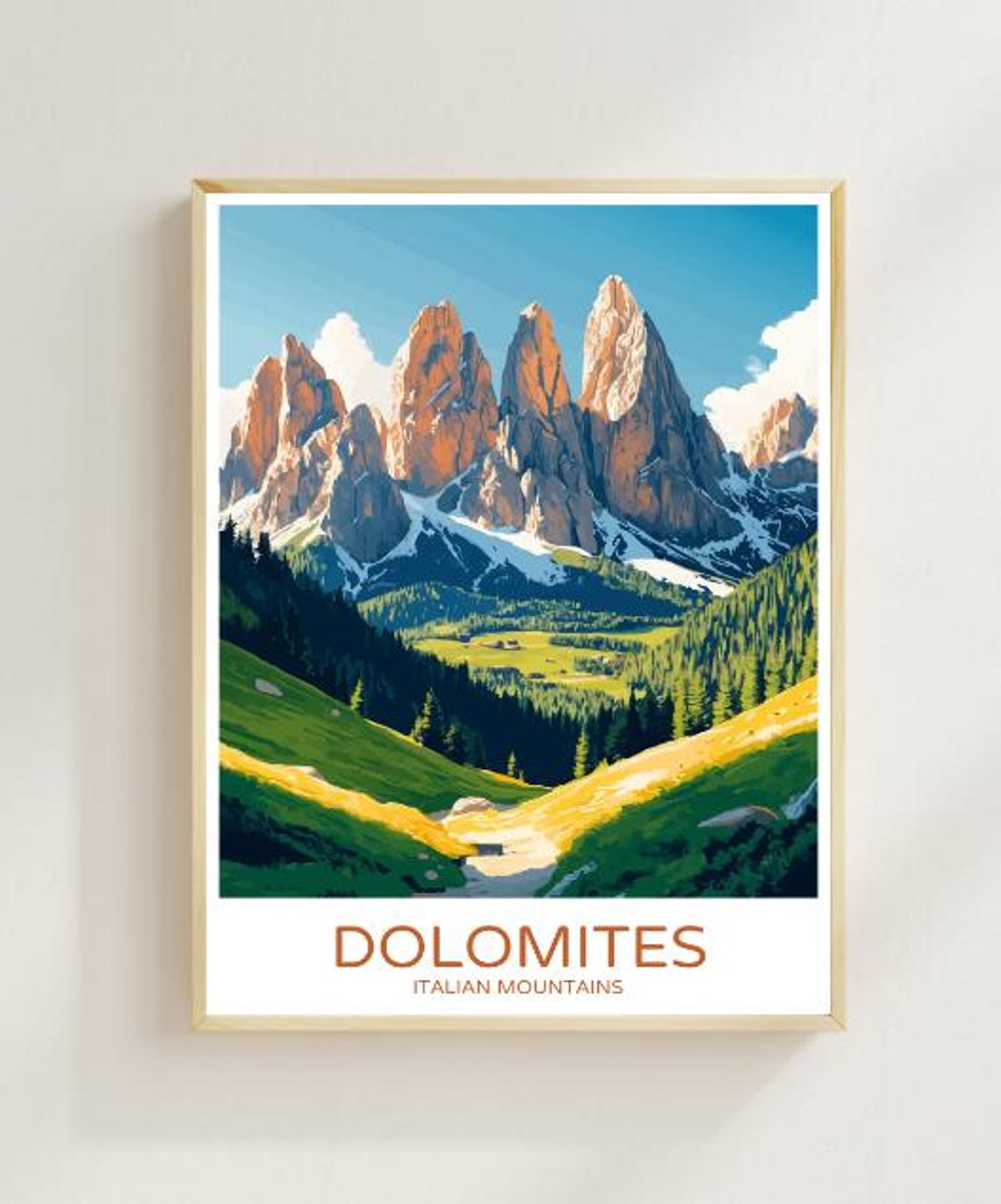 Dolomites Italy Jagged Peaks Alpine Meadow Summer Scene Poster