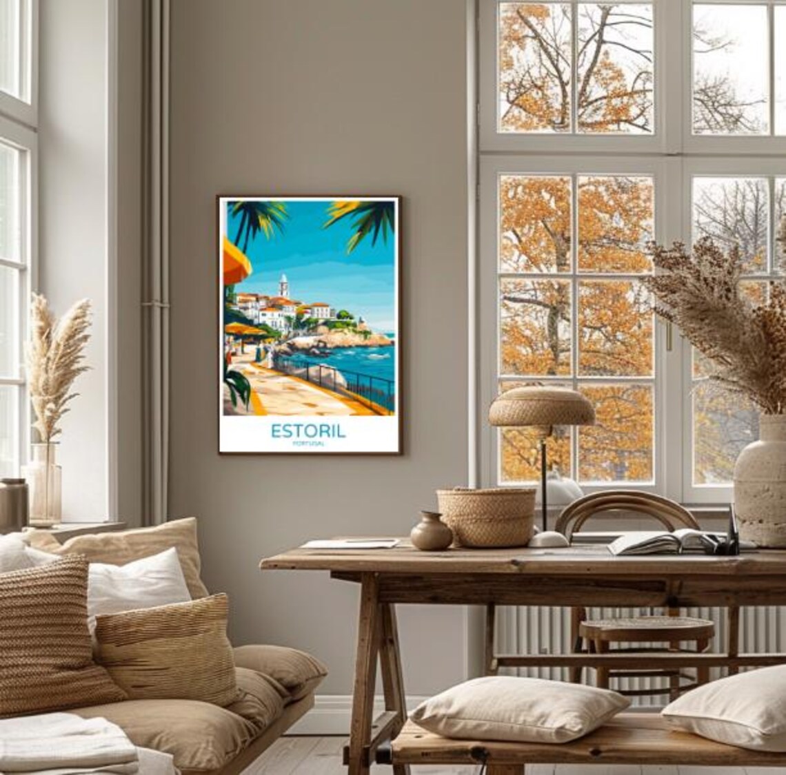 Estoril Portugal Seaside Promenade White Town Summer Scene Poster - Image 4