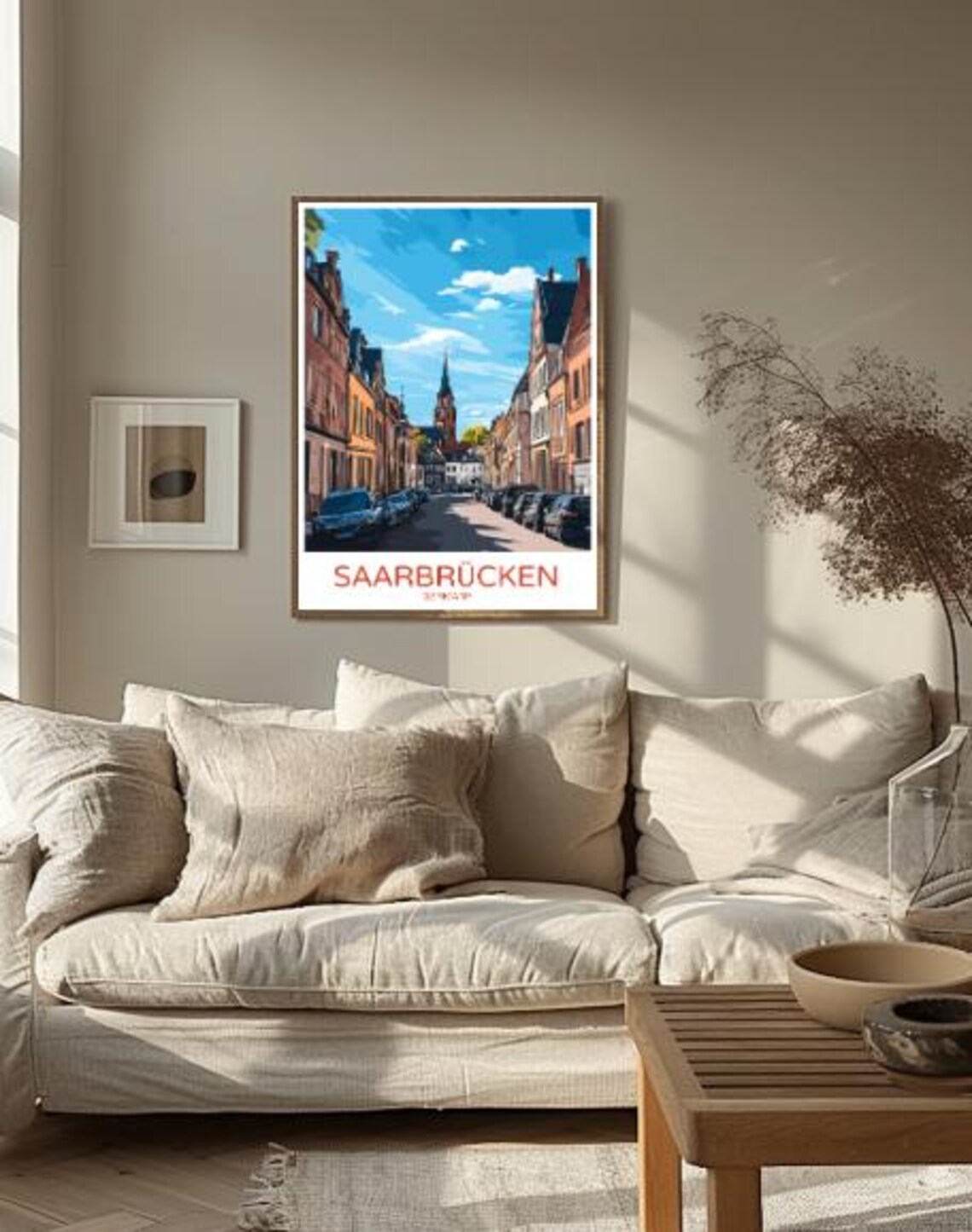 Saarbrucken Germany City Street Poster With Church Spire Blue Sky - Image 2