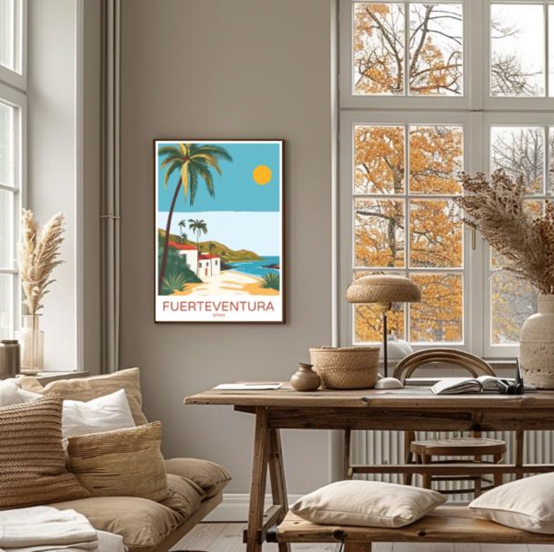 Fuerteventura Spain Travel Poster Palm Tree Beach And White Houses - Image 4