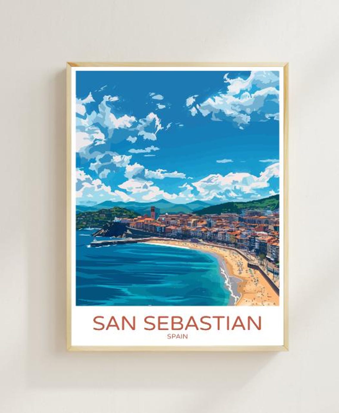 San Sebastian Spain Curved Bay Beach Old Town Basque Coast Poster