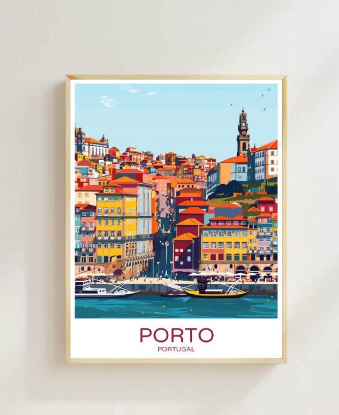 Porto Portugal Colorful Douro Riverside Cityscape Travel Poster