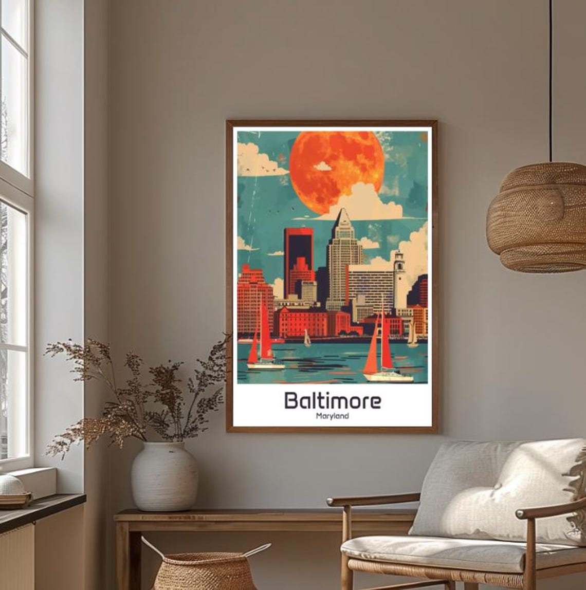 Baltimore Maryland Inner Harbour Skyline with Red Sails Poster - Image 4