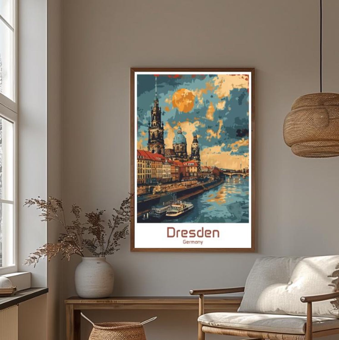 Dresden Germany Elbe River Baroque Skyline Dusk View Scene Poster - Image 4