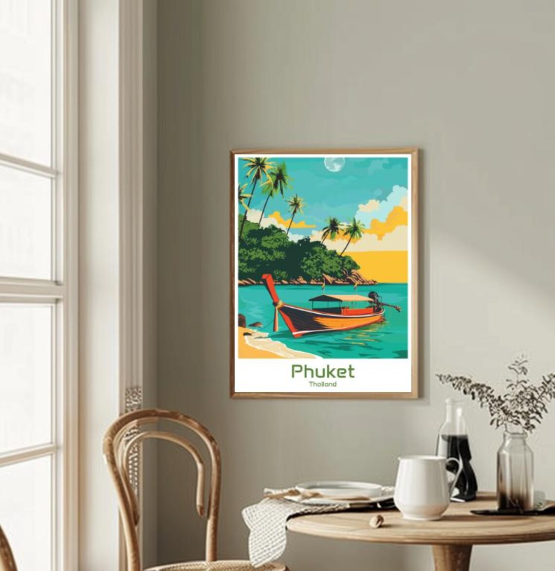Phuket Thailand Longtail Boat Anchored By A Palm Covered Island Poster - Image 2