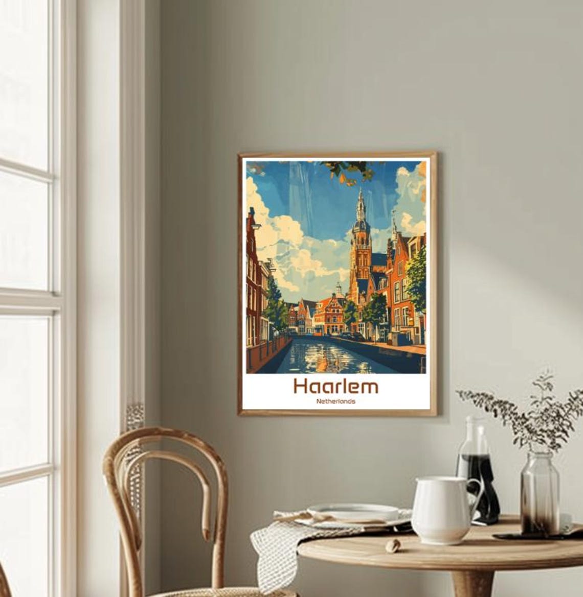 Haarlem Netherlands Canal Grote Kerk Sunny Blue Sky Day Poster - Image 2