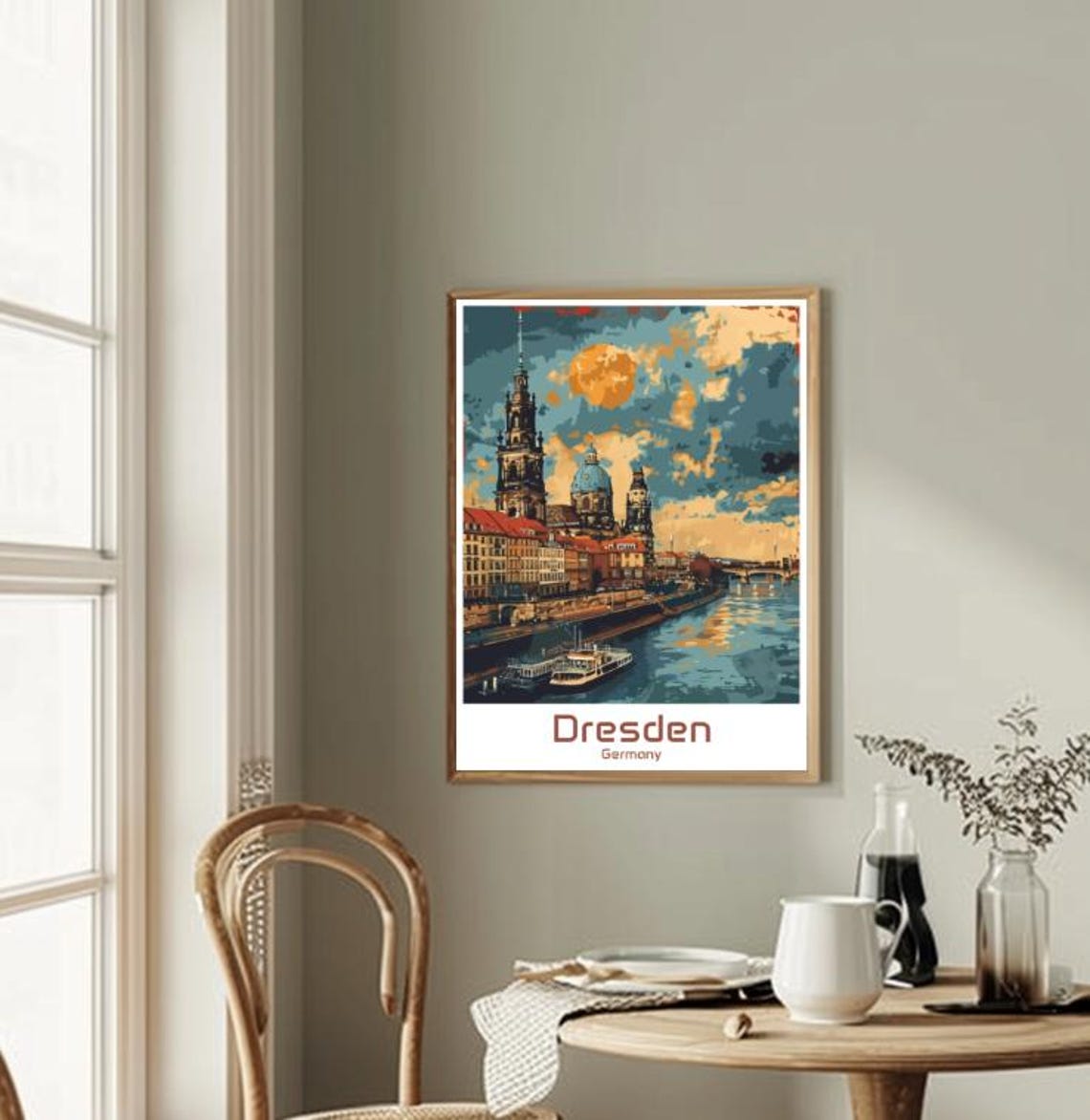 Dresden Germany Elbe River Baroque Skyline Dusk View Scene Poster - Image 2