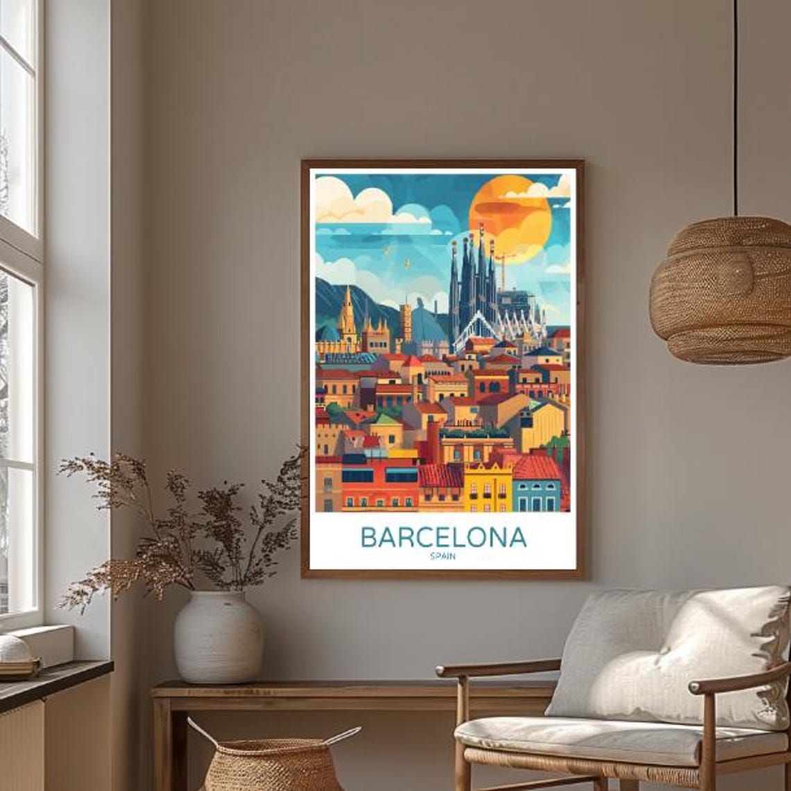 Barcelona Sagrada Familia Spires Under a Blazing Sunset Sky Poster - Image 3