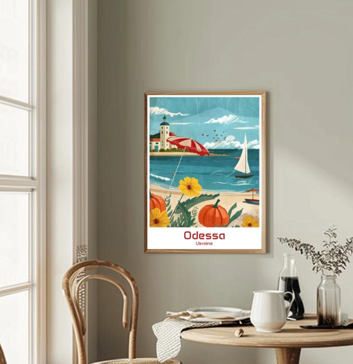 Odessa Ukraine Black Sea Beach Sailboat Summer Coast View Poster - Image 2