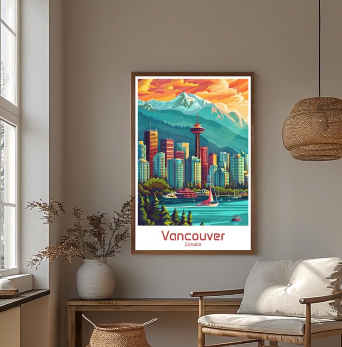 Vibrant Vancouver Canada Harbor Skyline Mountain Sunset Poster - Image 4