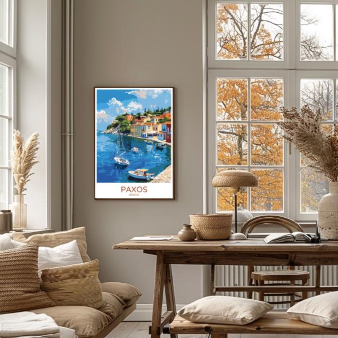 Paxos Harbor Sailboats Colorful Seaside Houses Ionian Greece Poster - Image 4