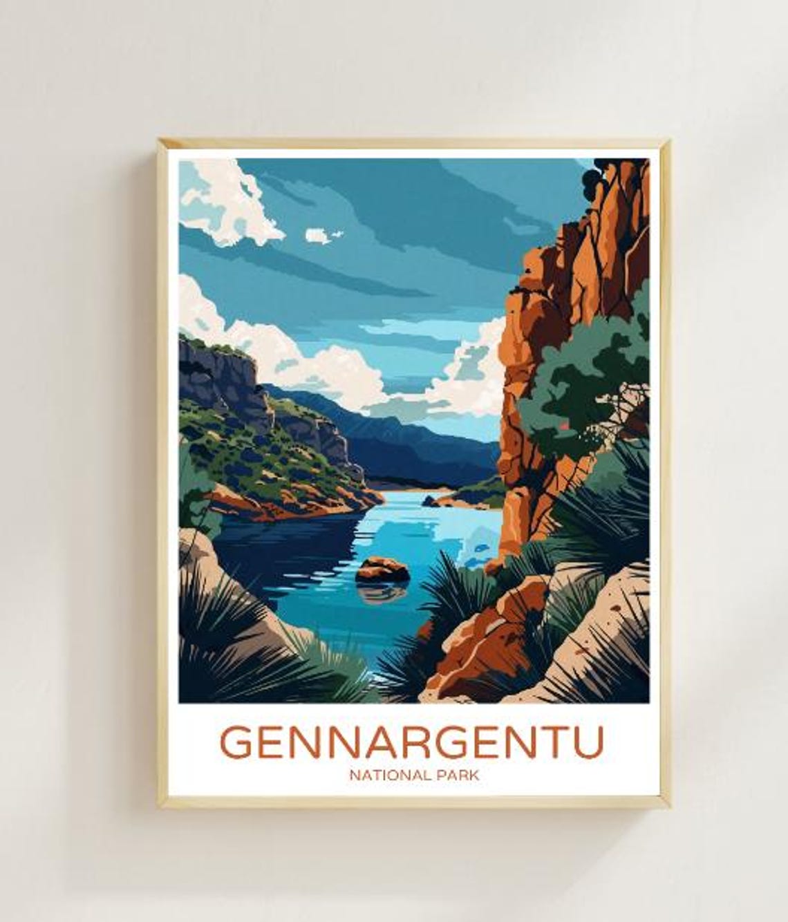 Gennargentu Red Cliffs And River Gorge Sardinia Travel Poster