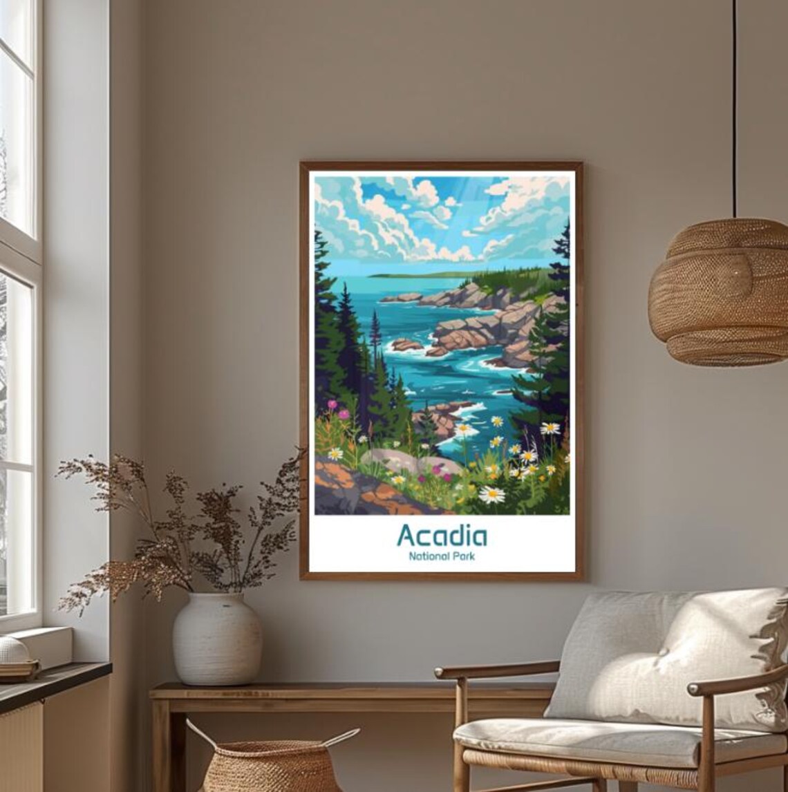 Acadia National Park Maine Rocky Coast Wildflower Cove Travel Poster - Image 4