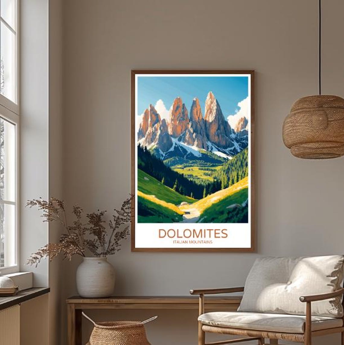 Dolomites Italy Jagged Peaks Alpine Meadow Summer Scene Poster - Image 3