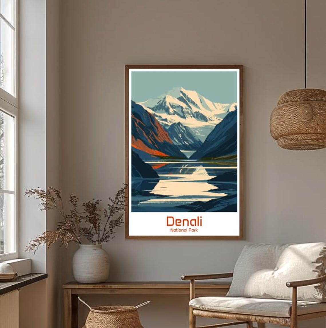 Denali National Park Snow Peak Mountain Lake Reflection Poster - Image 4