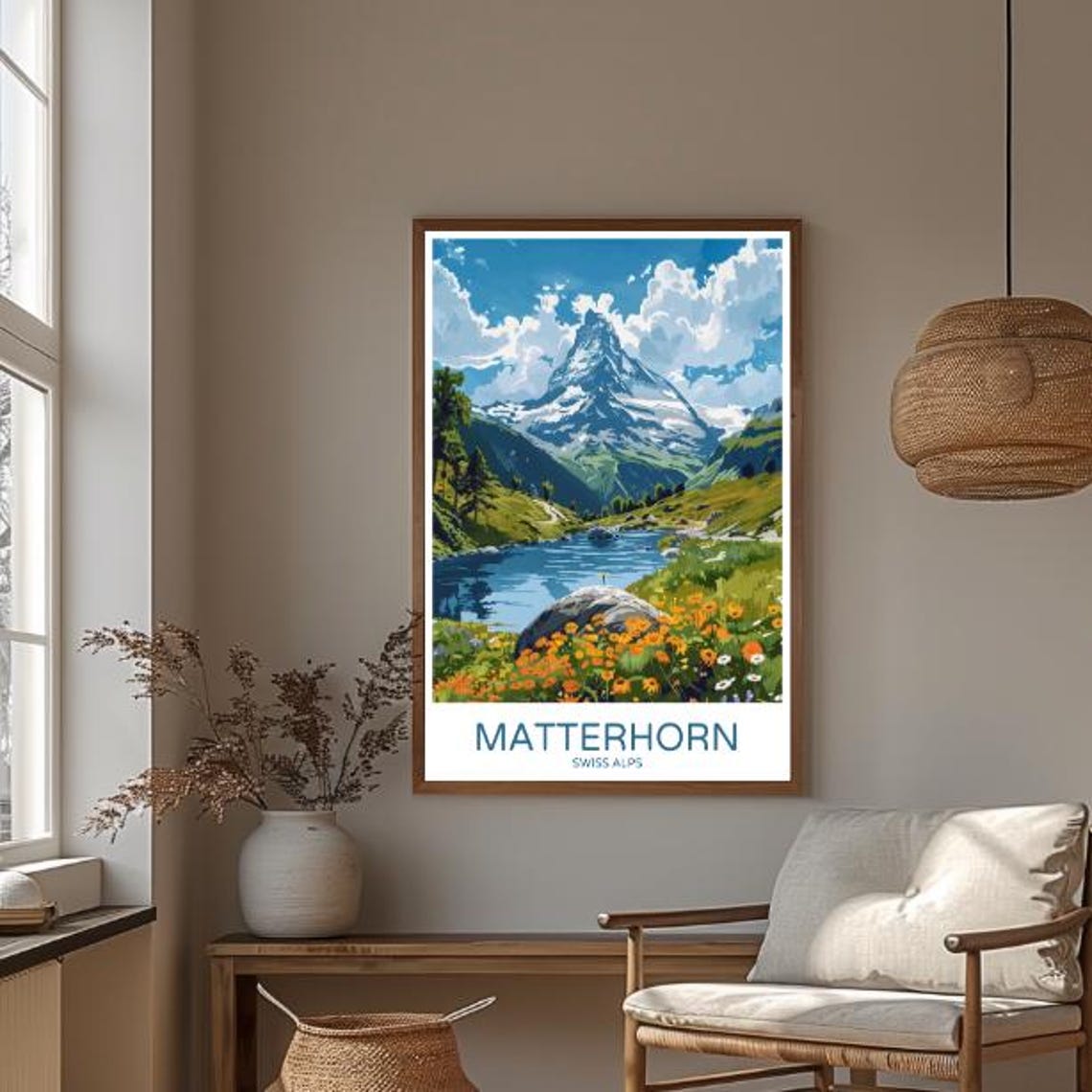 Matterhorn Swiss Alps Wildflower Lake Reflection Iconic Poster - Image 3