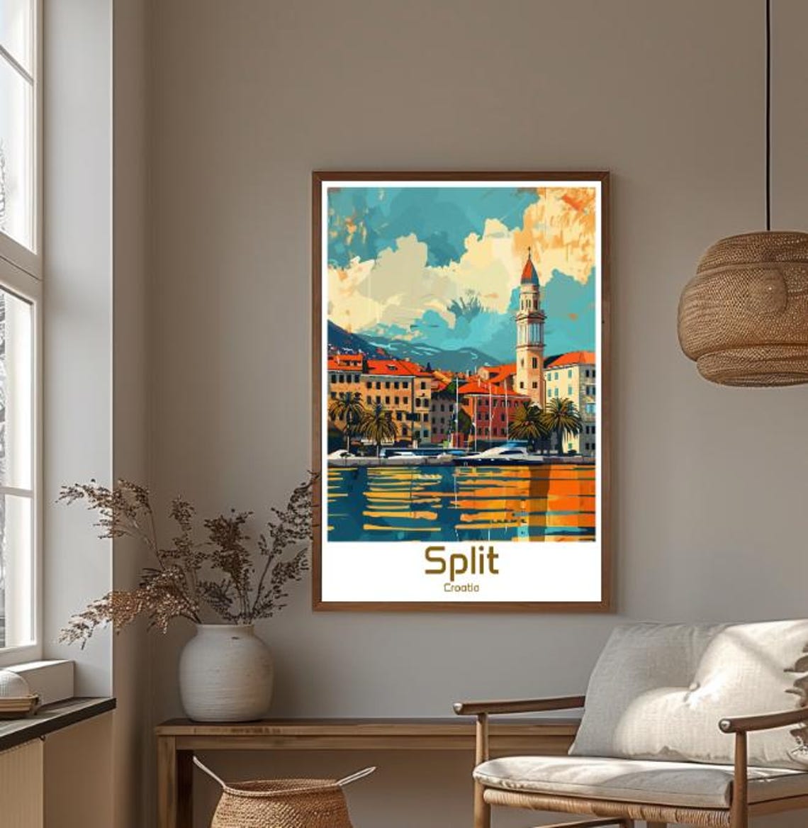 Split Croatia Harbor Bell Tower Golden Sunset Reflections Poster - Image 4