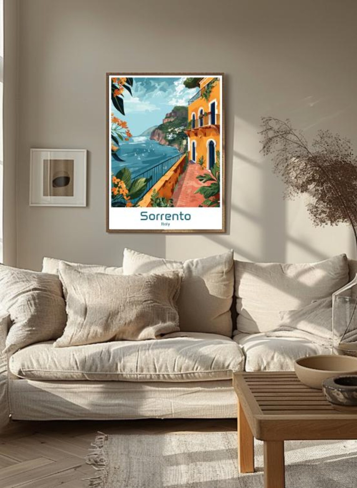 Charming Sorrento Italy Cliffside Terrace Blossom Sea View Poster - Image 3