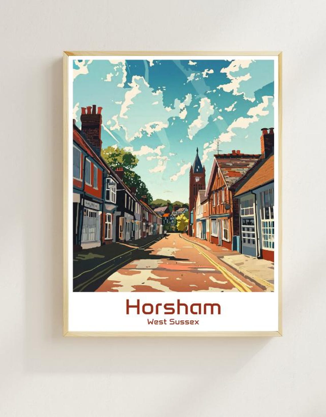 Horsham West Sussex Travel Posterenglish Countryside Wall Art Historic Market Town Print Uk Landscape Decor West Sussex Artwork For Home