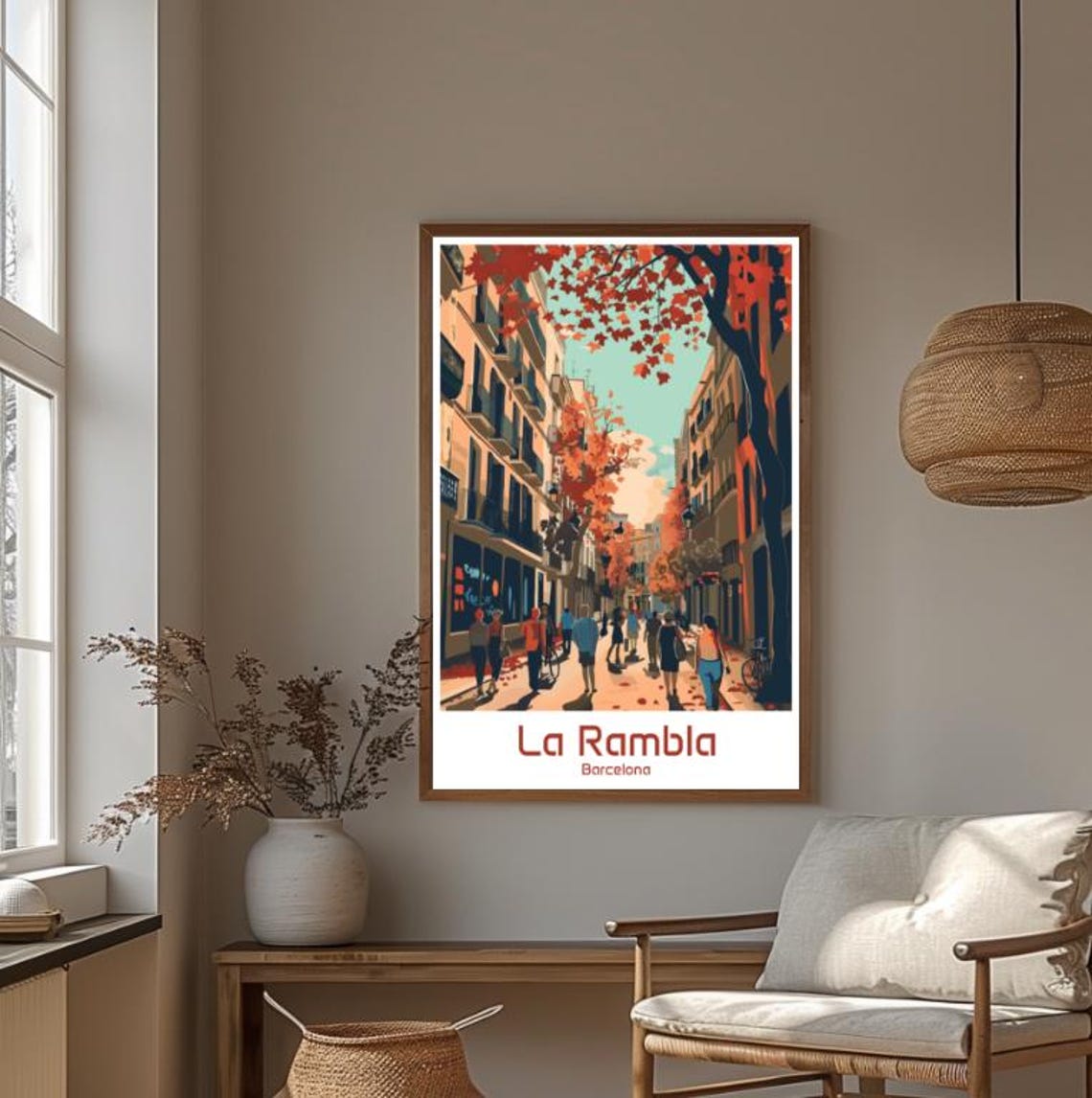 La Rambla Barcelona Autumn Street Scene Vintage Travel Poster - Image 4