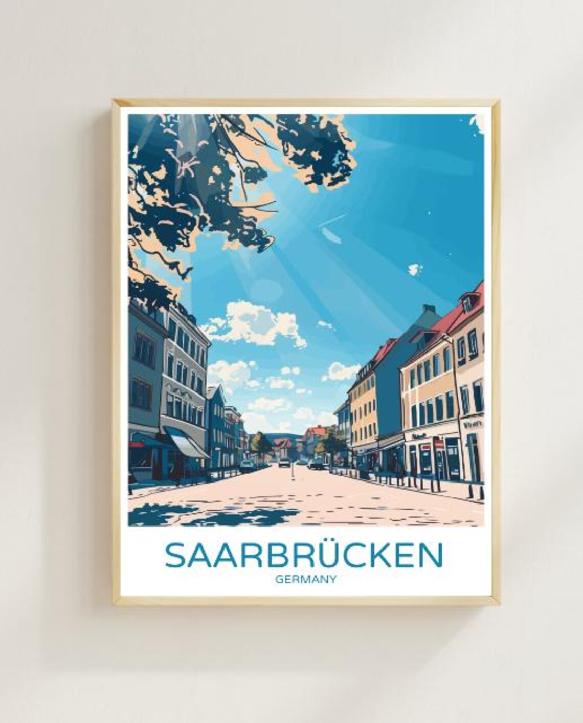 Saarbrucken Germany Sunny City Street Downtown Cityscape Travel Poster