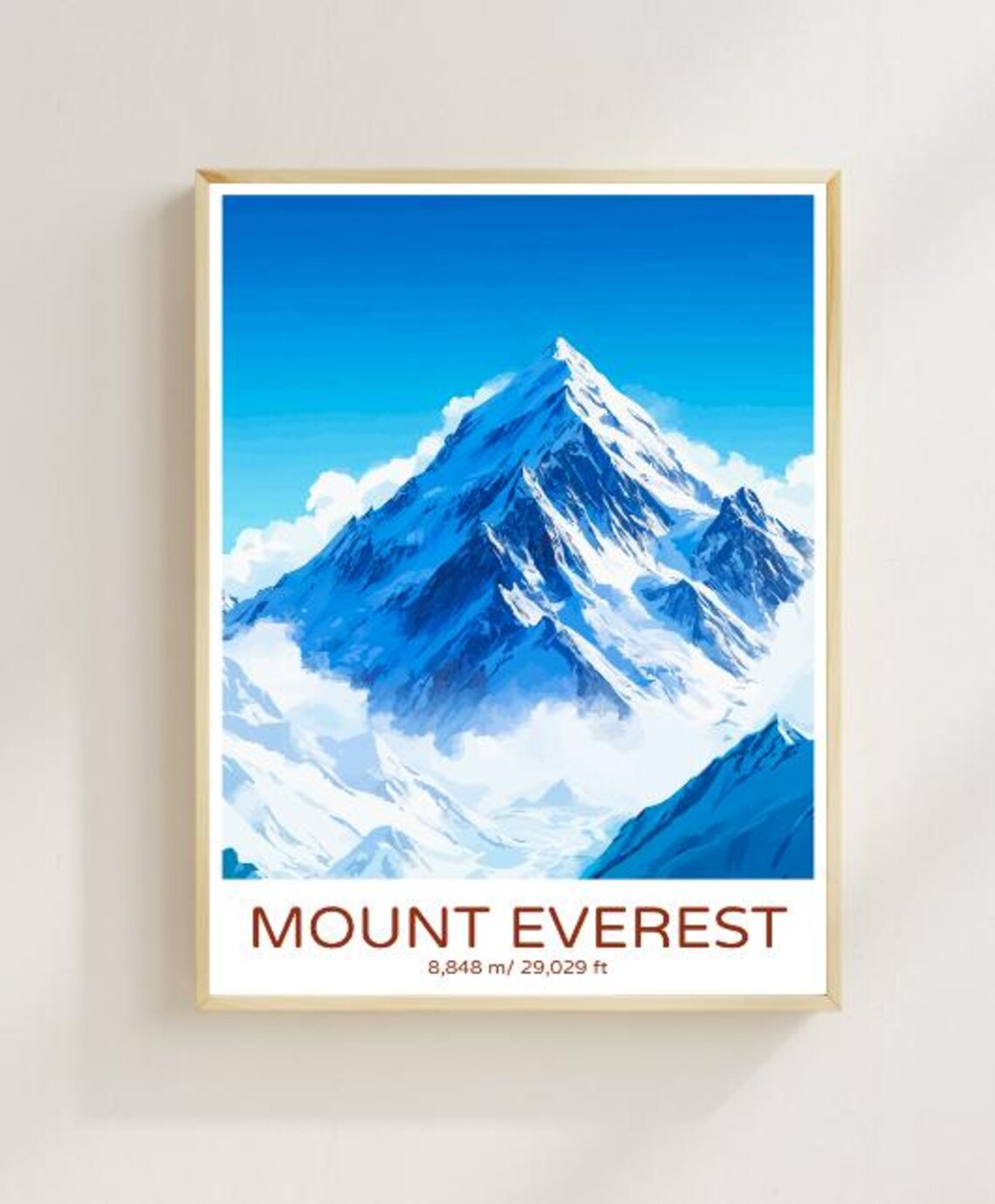 Mount Everest Himalaya Snow Peak Blue Sky Clouds Adventure Poster