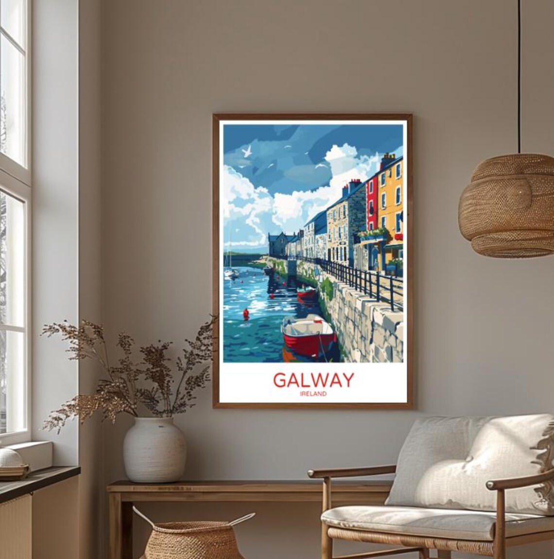 Galway Harbor Boats Colorful Illustrated Quay Ireland Travel Poster - Image 3