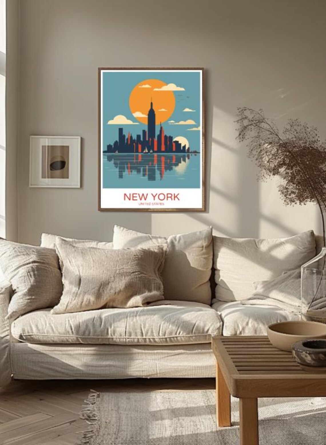 New York United States Sunset Manhattan Skyline Retro Travel Poster - Image 2