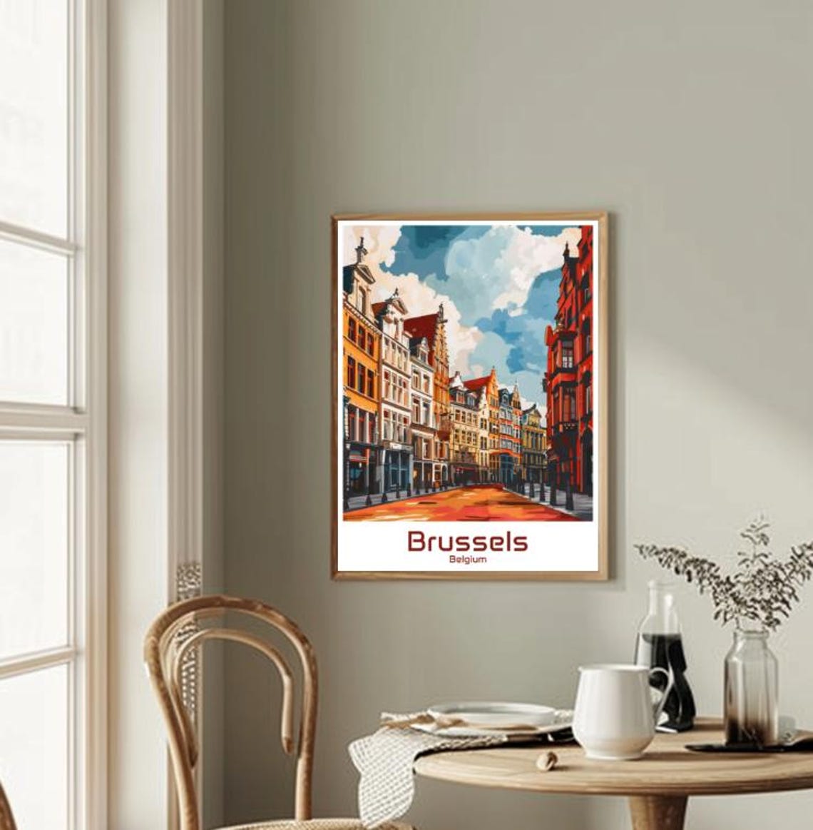 Sunlit Brussels Belgium Historic Old Town Street Travel Poster - Image 2