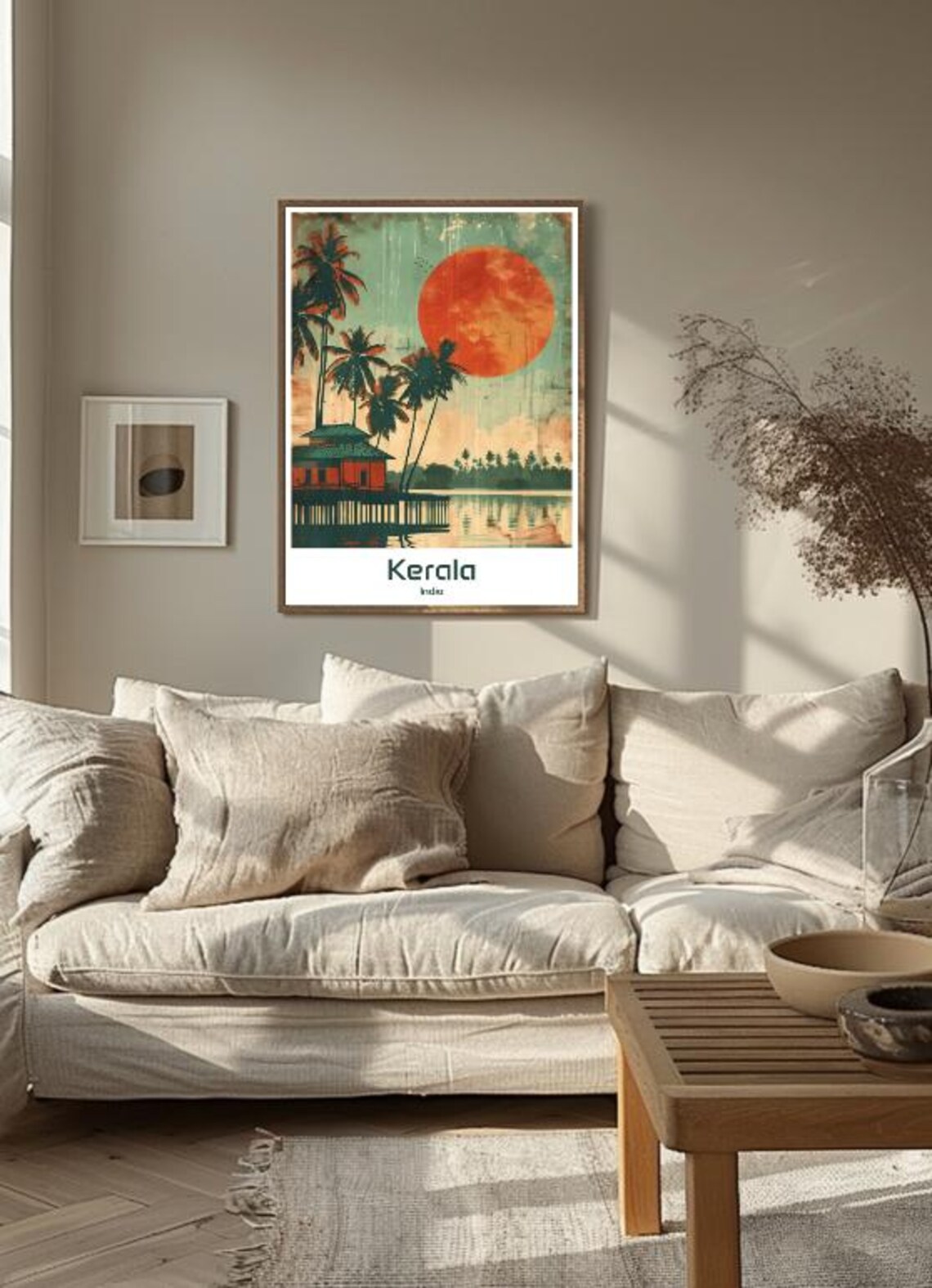 Kerala India Backwaters Palm Trees Sunset Vintage Travel Poster - Image 3