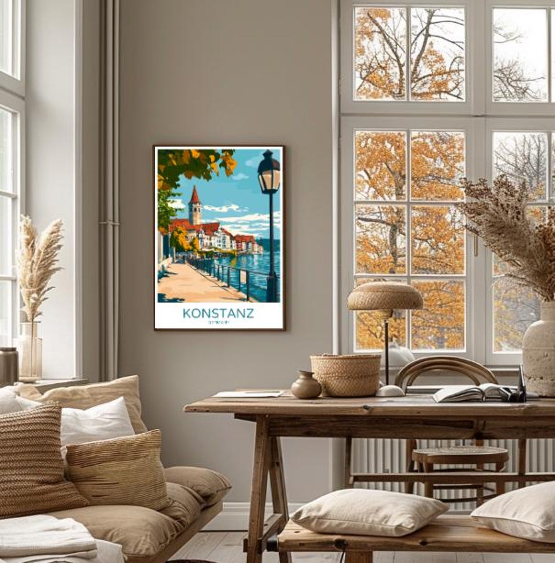 Konstanz Lake Constance Lakeside Promenade Autumn Afternoon Poster - Image 4