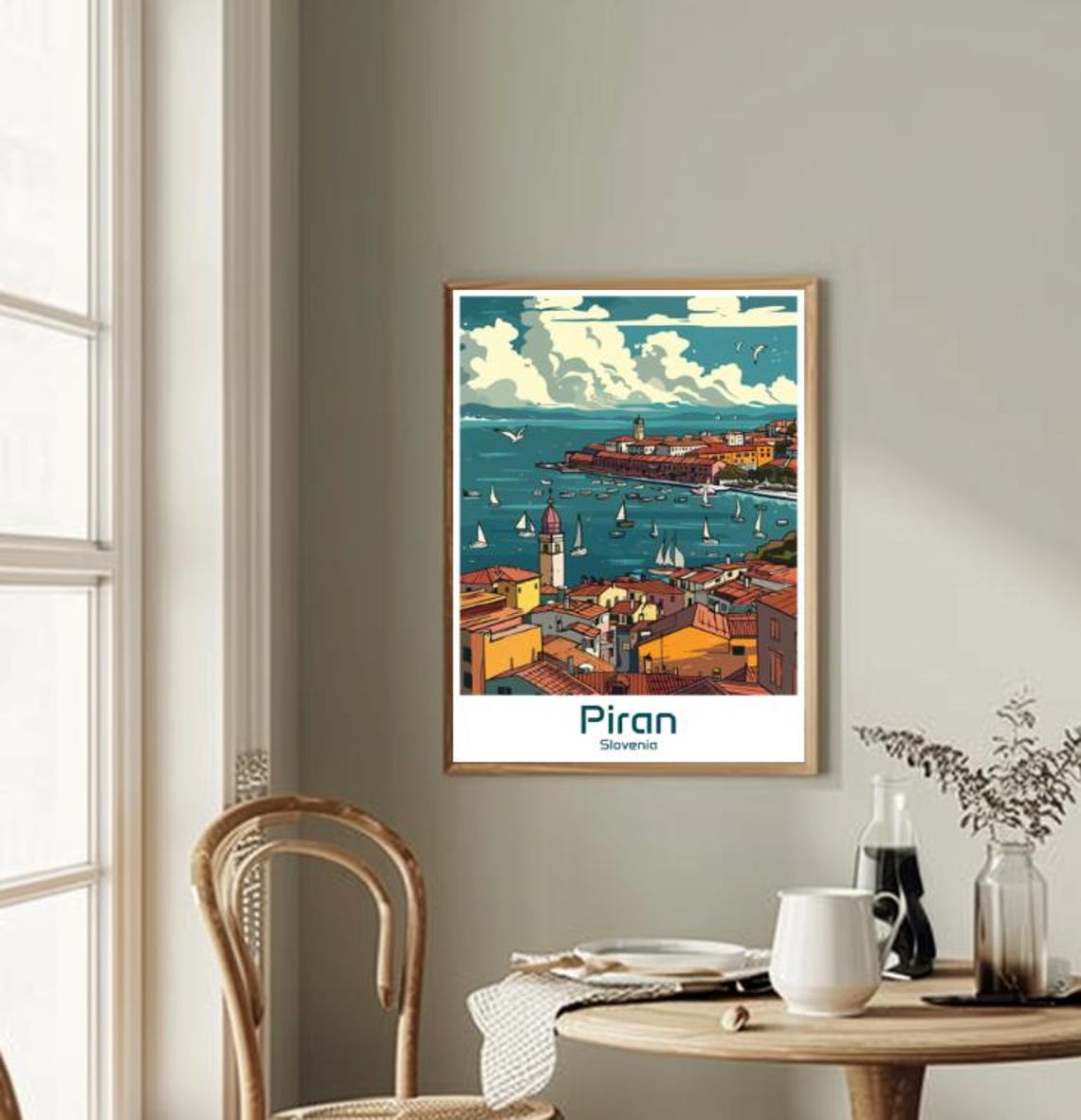 Piran Slovenia Adriatic Coast Town And Sailboats Bay Scene Poster - Image 2