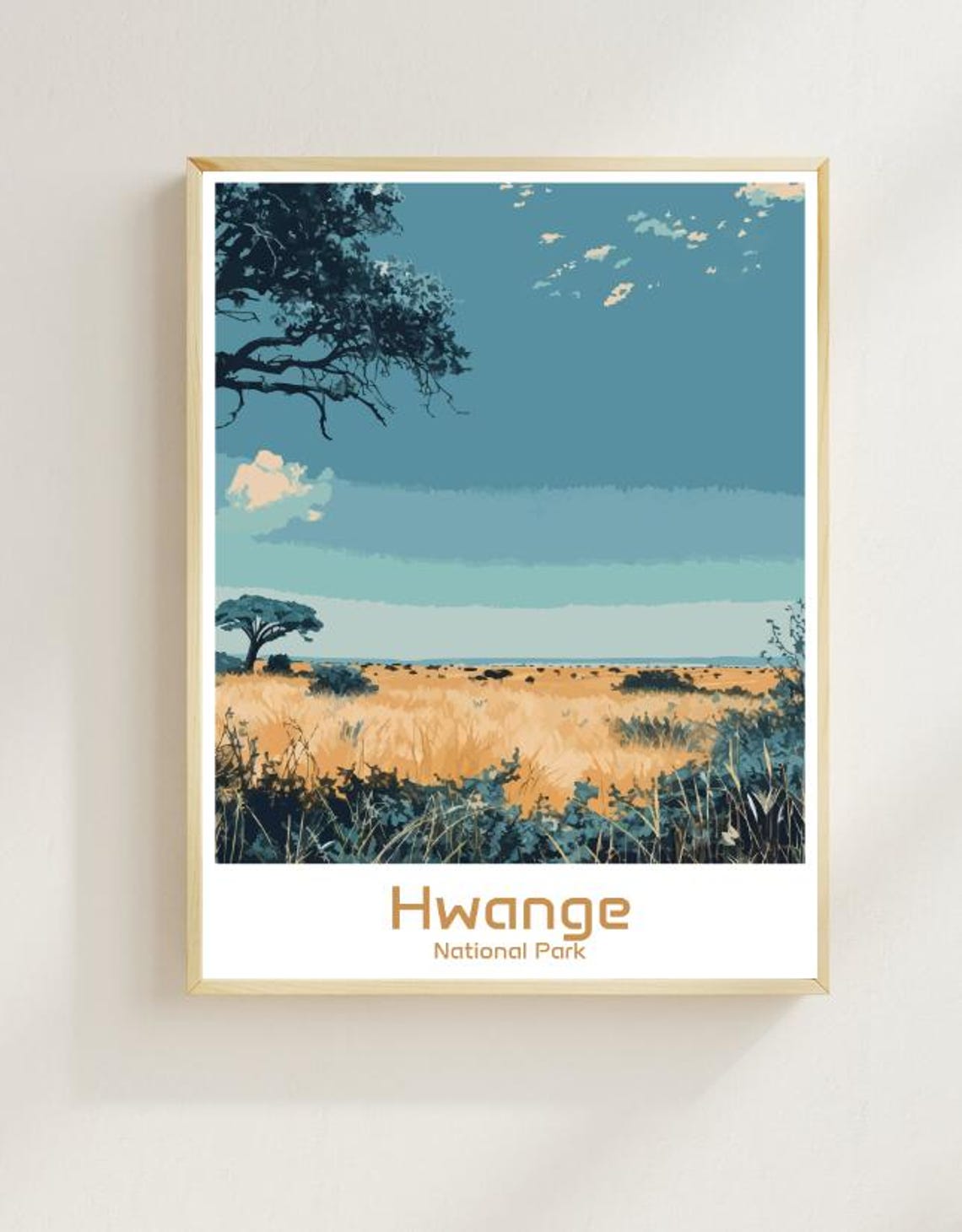 Hwange National Park Travel Postervintage Wildlife Wall Art Zimbabwe Landscape Print African Safari Decor Nature Travel Gift For Home