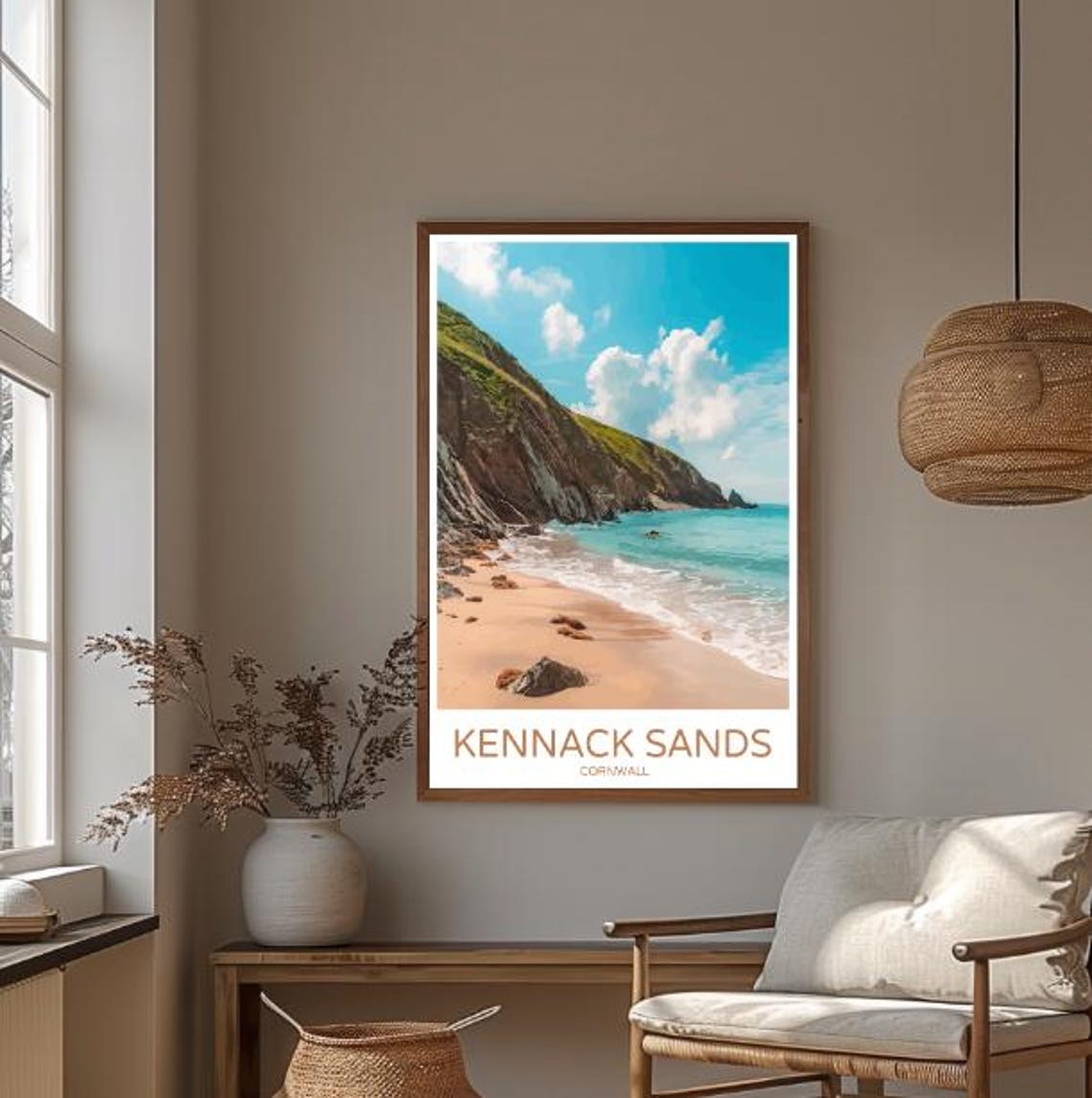 Kennack Sands Cornwall Beach Poster With Cliffs Turquoise Waves - Image 3
