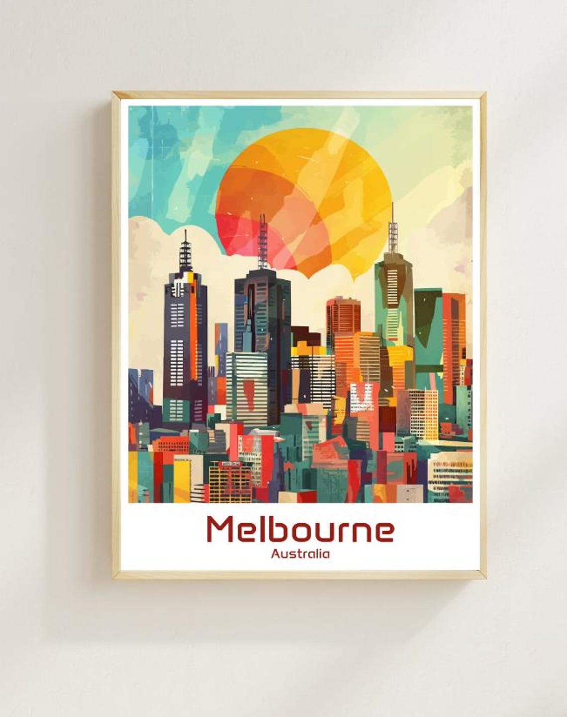 Colorful Melbourne Australia Skyline Sunset Cityscape Poster