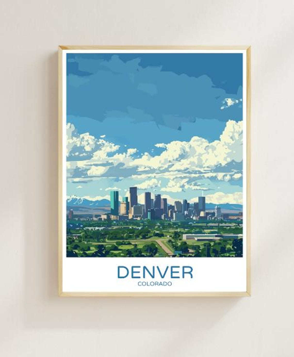 Denver Colorado Travel Poster Scenic Wall Art Of Rocky Mountains And City Skyline Usa City Print Urban Decor