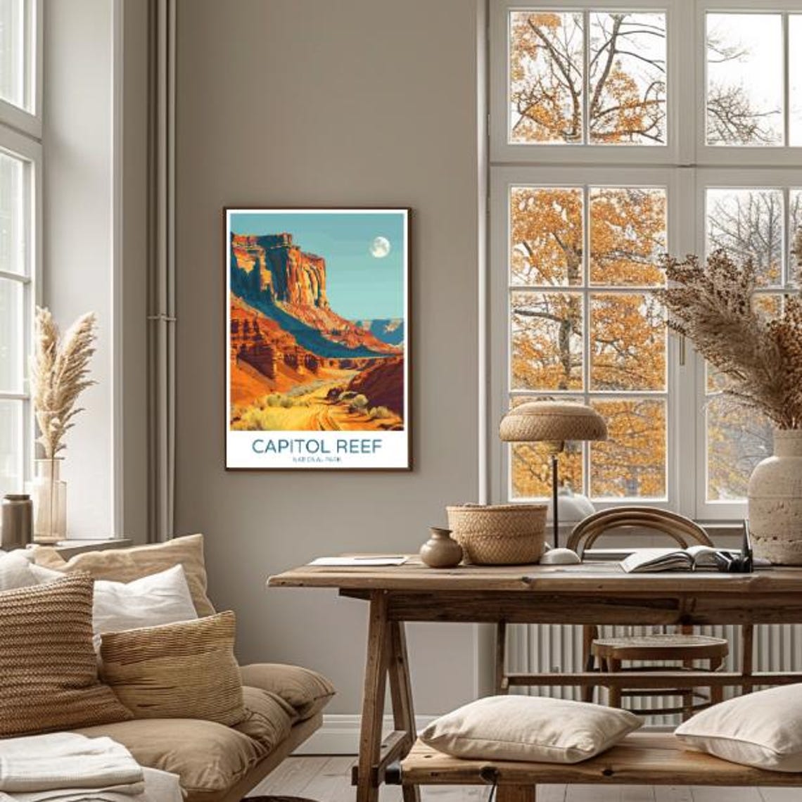 Capitol Reef National Park Red Rock Cliffs and Moon Travel Poster - Image 4