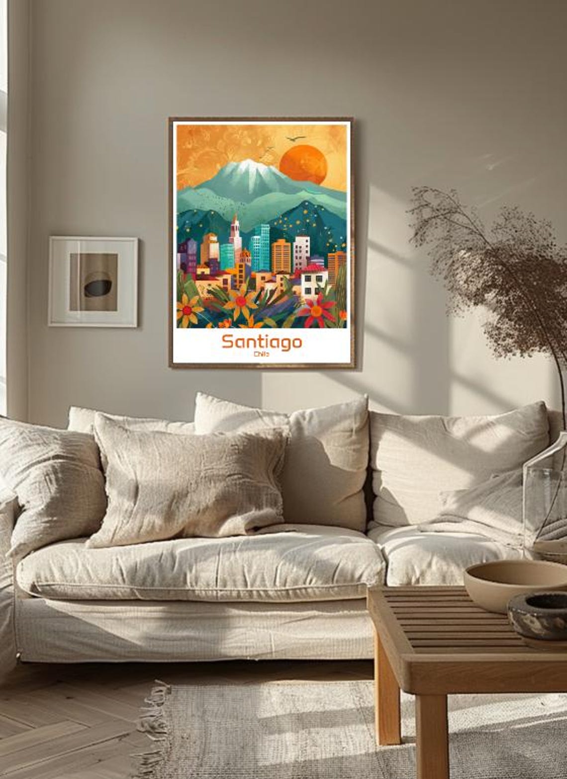 Santiago Chile Andes Skyline Sunset Floral Latin City Art Poster - Image 3