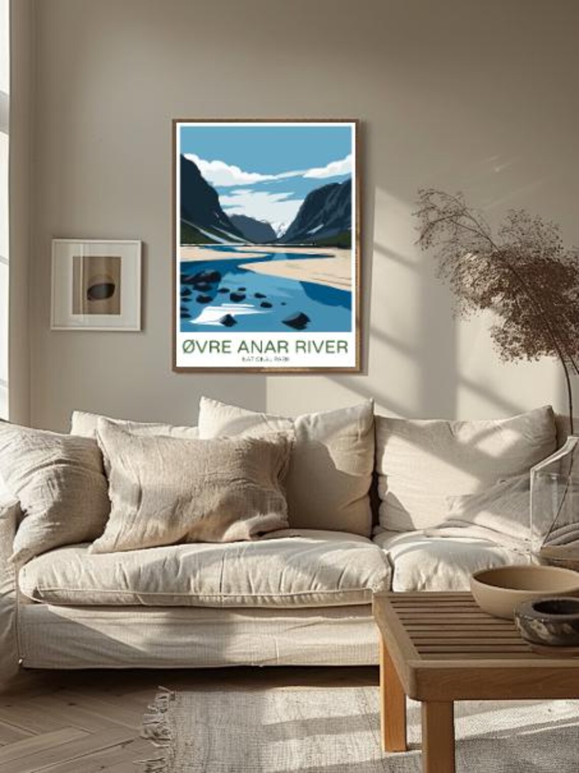 Øvre Anar River Winding Through Blue Mountain Valley Travel Poster - Image 2