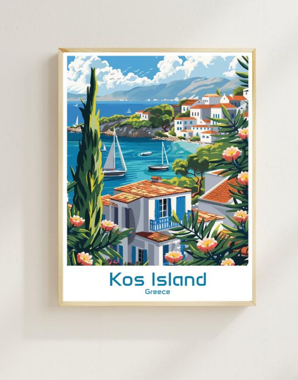Kos Island Greece Seaside Village Sailboats Aegean Travel Poster