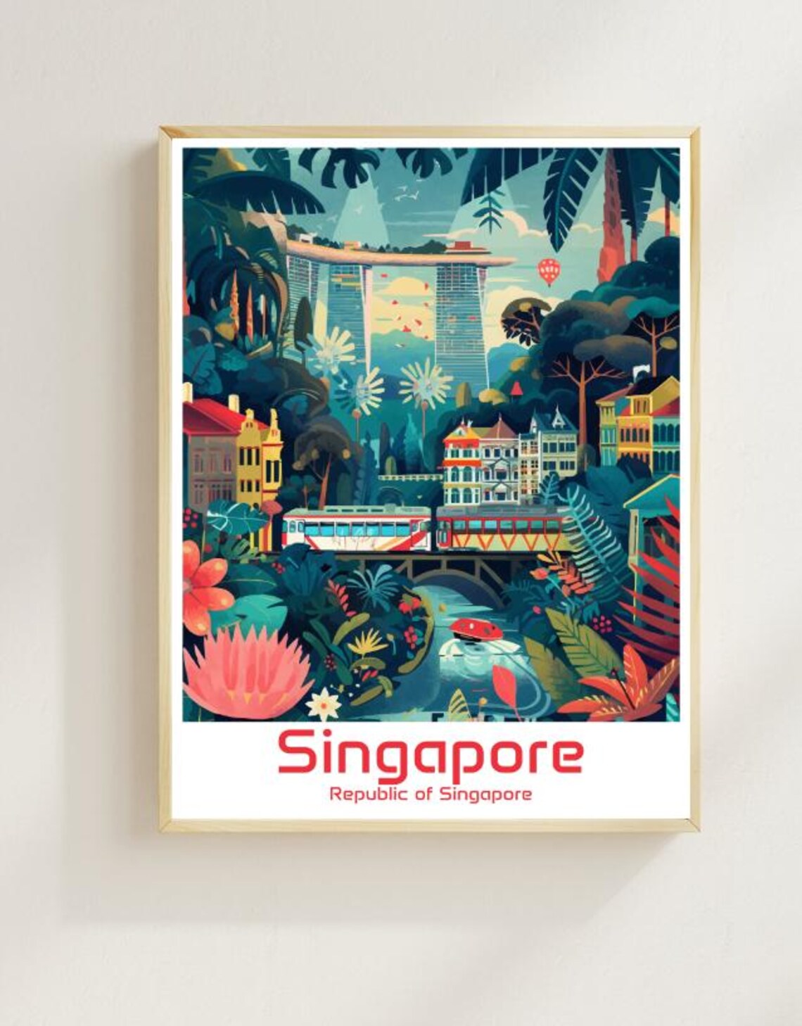 Singapore Marina Bay Sands Lush Tropical Cityscape Travel Poster