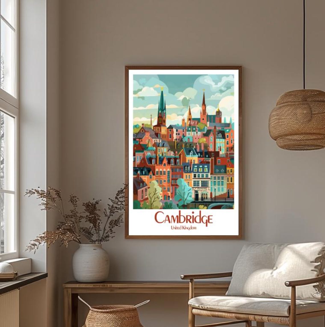 Cambridge United Kingdom Travel Poster Historic University City Wall Art Vintage English Architecture Print Uk Decor Travel Gift - Image 4