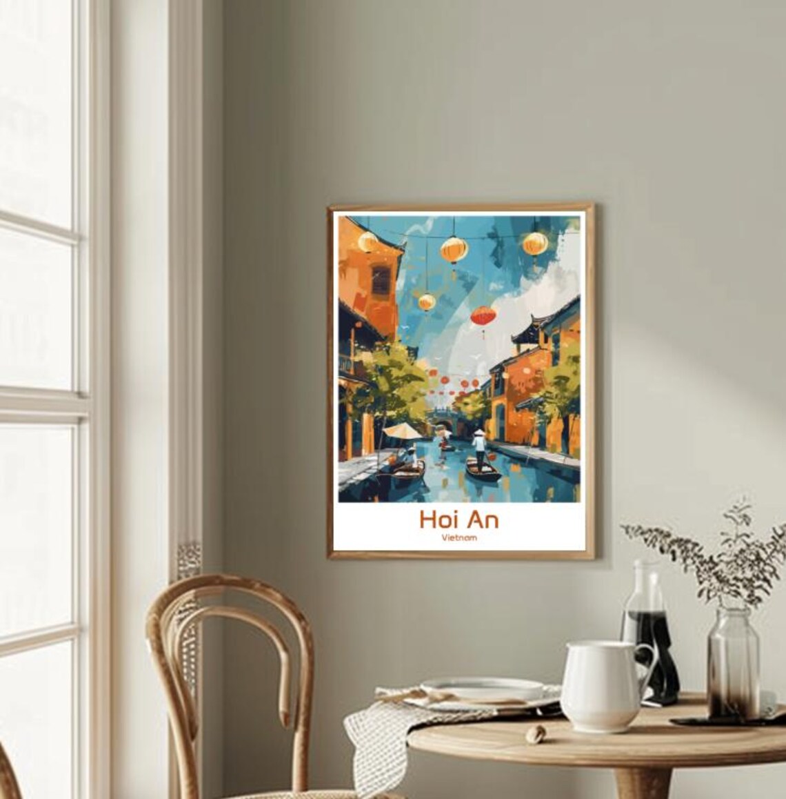 Hoi An Vietnam Lanterns Canal Boats Old Town Watercolor Style Poster - Image 2