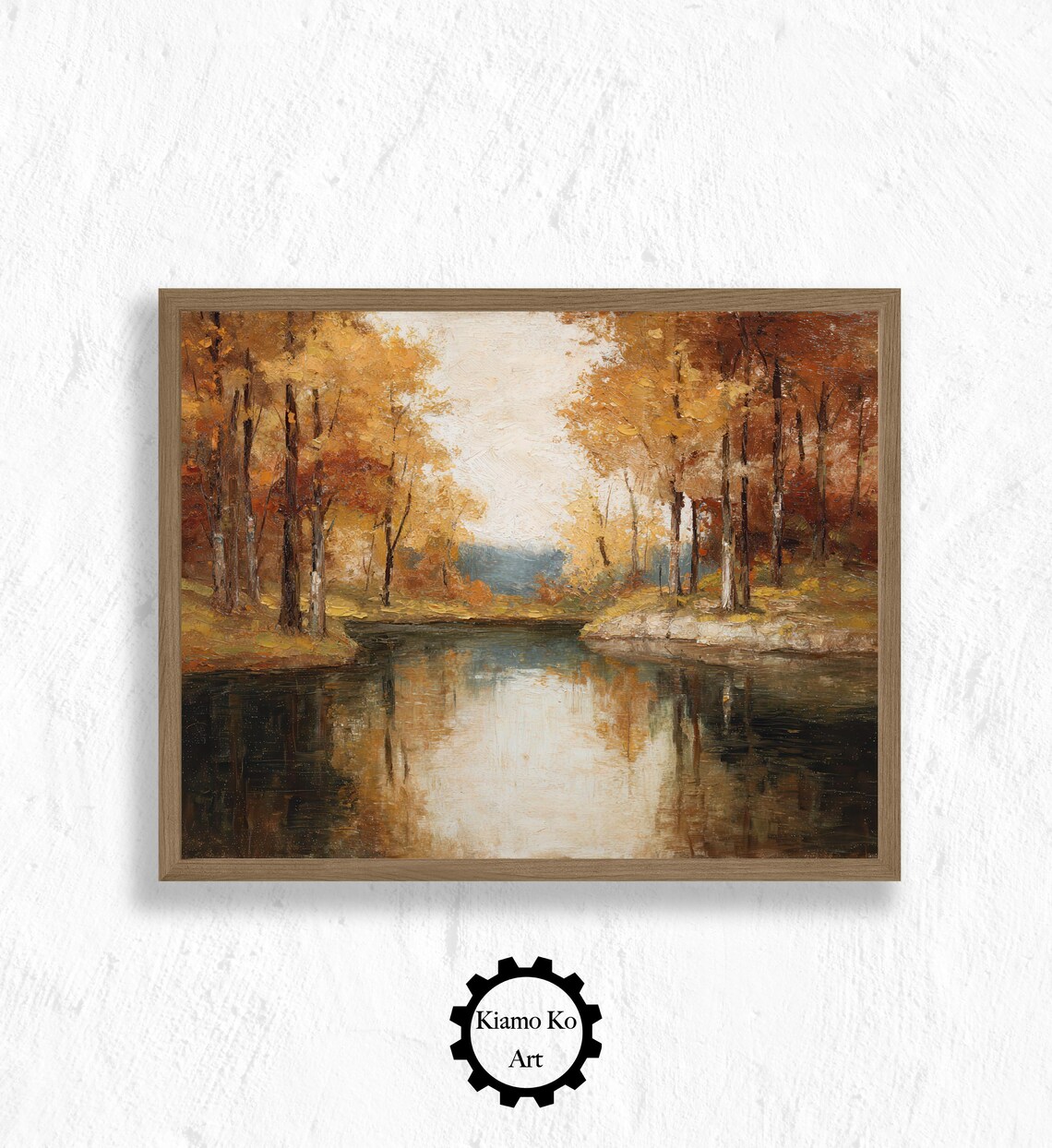 Autumn Forest Lake Reflection Golden Fall Trees Landscape Painting Poster