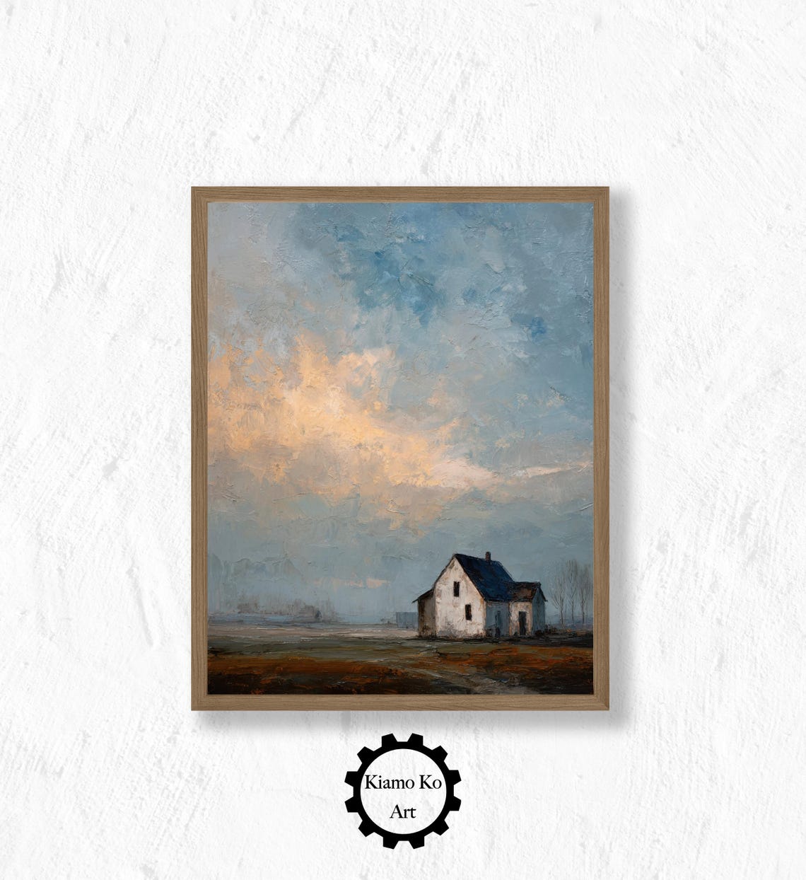 Lone White Farmhouse In An Open Field Under A Dramatic Sky Poster