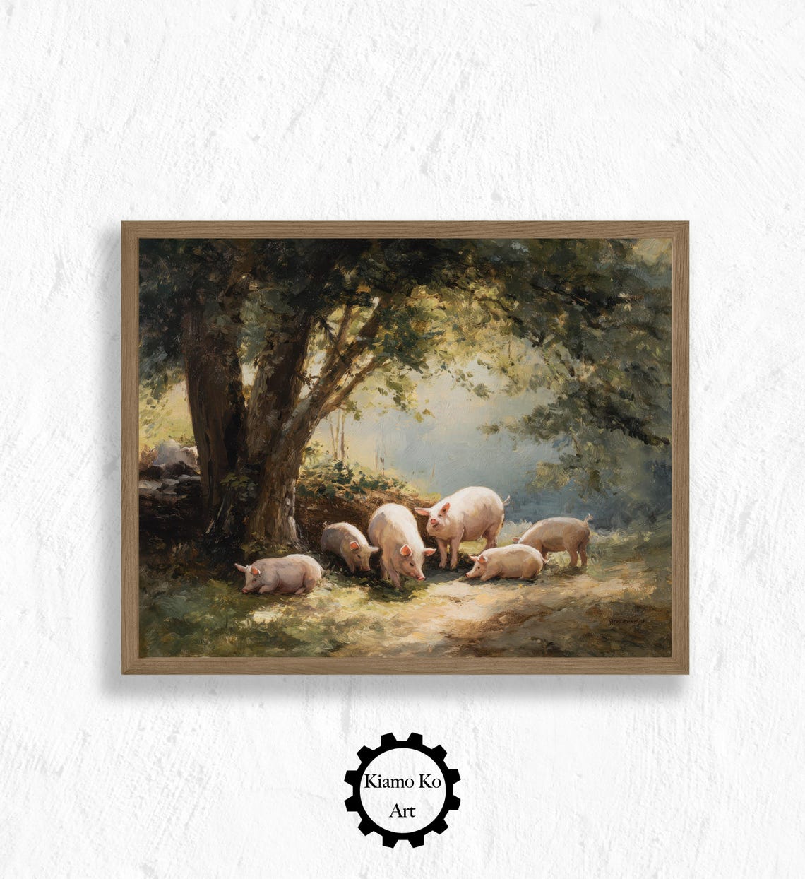 Piglets Resting Under A Tree In Dappled Forest Light Farm Poster