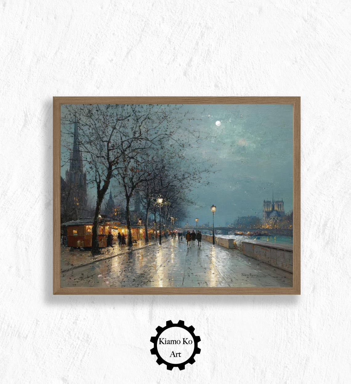 Moonlit Seine Promenade With Notre Dame Cathedral in Paris Poster