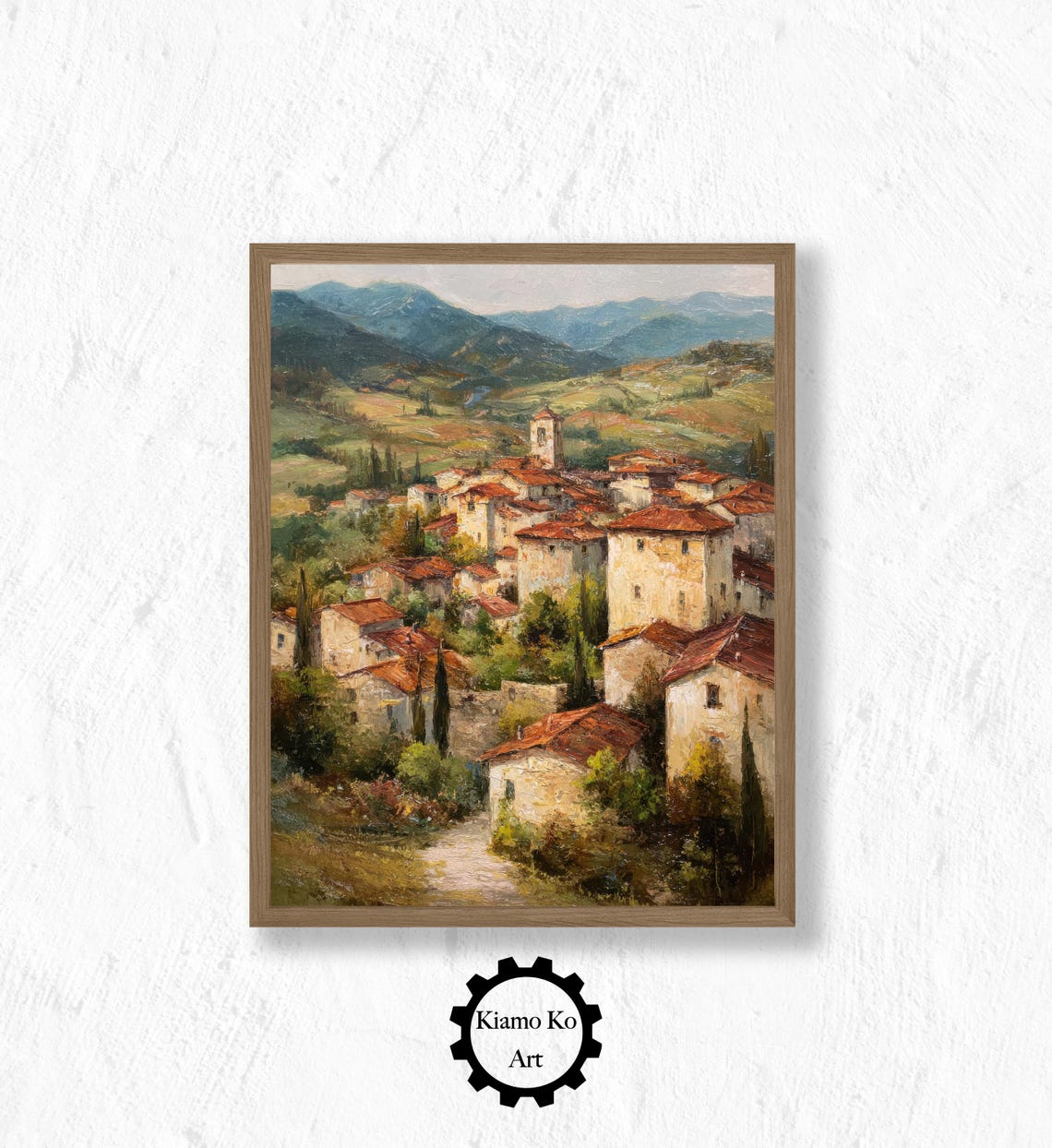 Tuscan Hilltop Village With Red Tile Roofs And Church Tower Poster