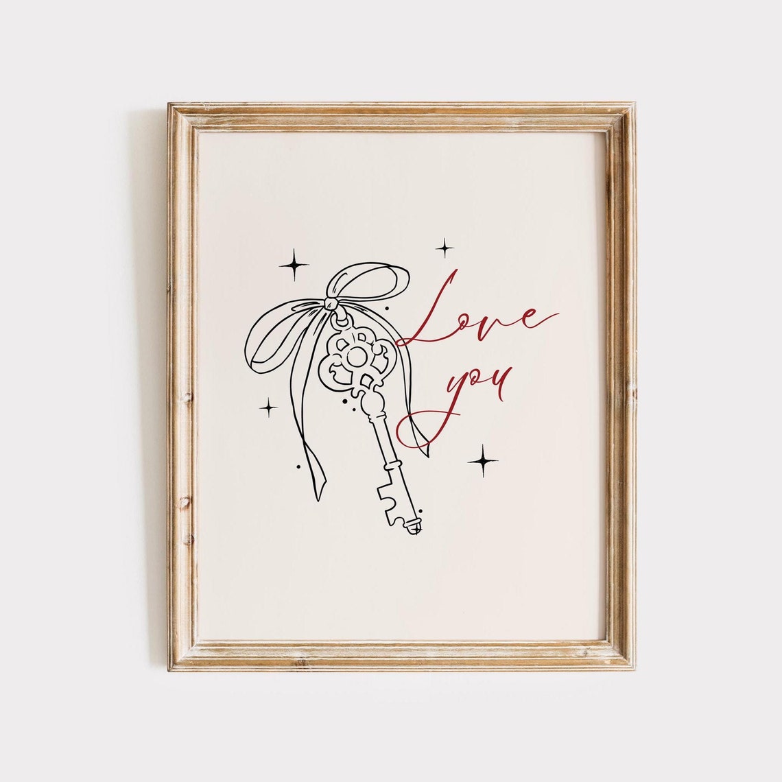 Love You Vintage Key Line Art Elegant Romantic Valentine Poster